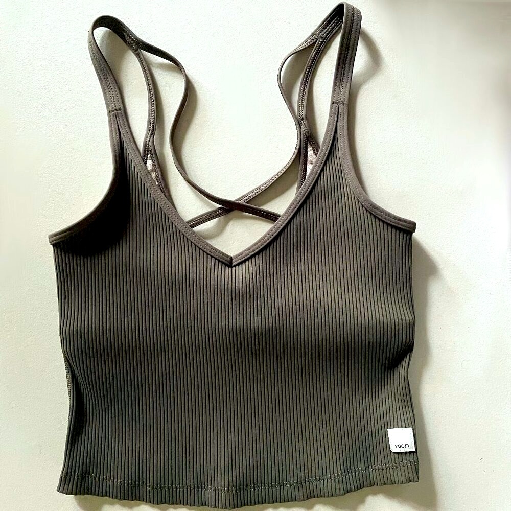 Vuori Ribbed Strappy Tank Top in Olive